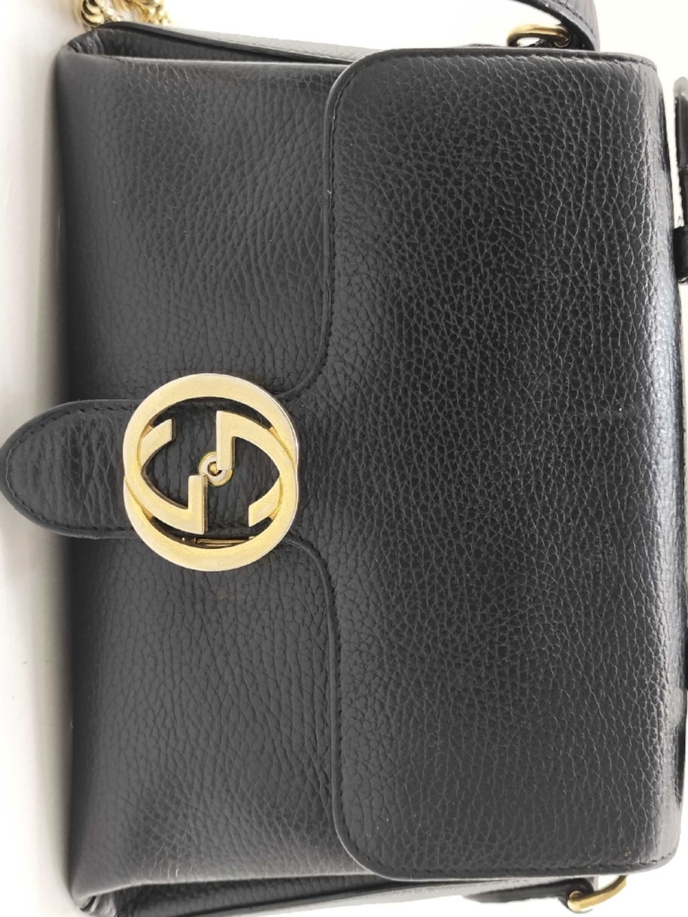 Gucci Interlocking G Black Leather Top Handle Chain Shoulder Bag
